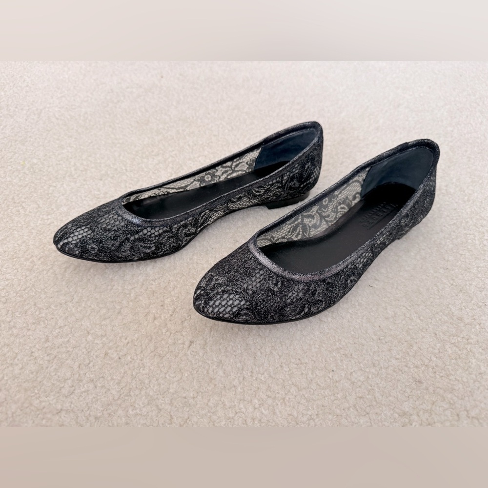 Talbots collection mesh lace effect black leather ballet flats - size 8